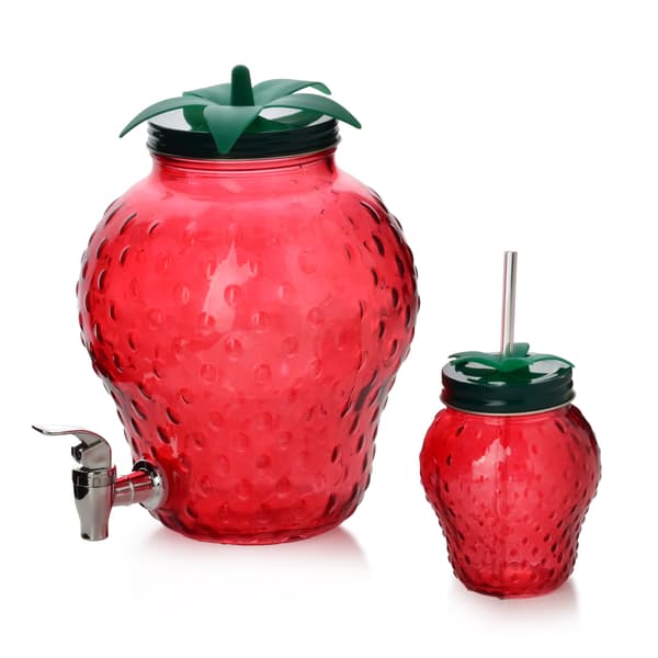 MODERN KITCHEN Glaskopp med sugrör i form av jordgubb, 450ml