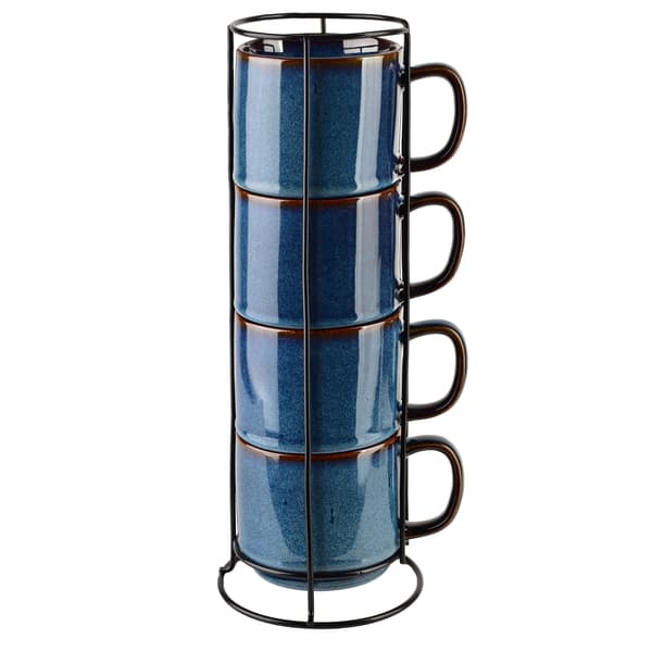 Porslinsmuggar Affekdesign by MONDEX EVIE Dark Blue 4x370 ml Mörkblå 4-pack med ställ