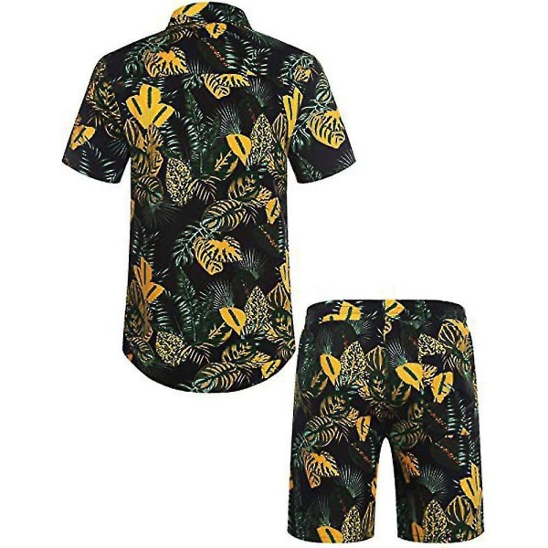 Hawaiianskjortor för män Casual Button Down kortärmad Yellow S