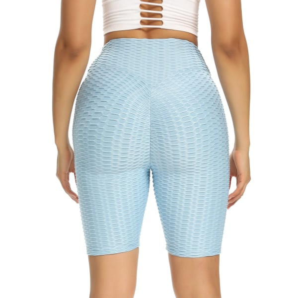 Scrunch Butt Sports Shorts Texturerade Biker Shorts med bred midja Lake Blue XL