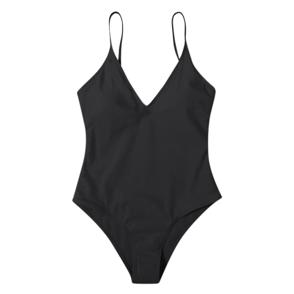 Sommarbaddräkt Kvinnlig Bikini i ett stycke Sexiga solida baddräkter Black S