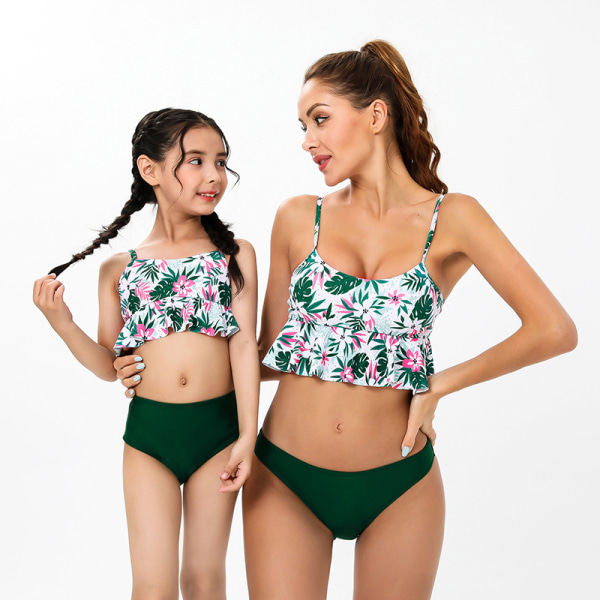 Förälder-barn bikini med print i sjöjungfruskala green adult L