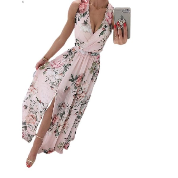 Lång klänning med print för kvinnor PINK M
