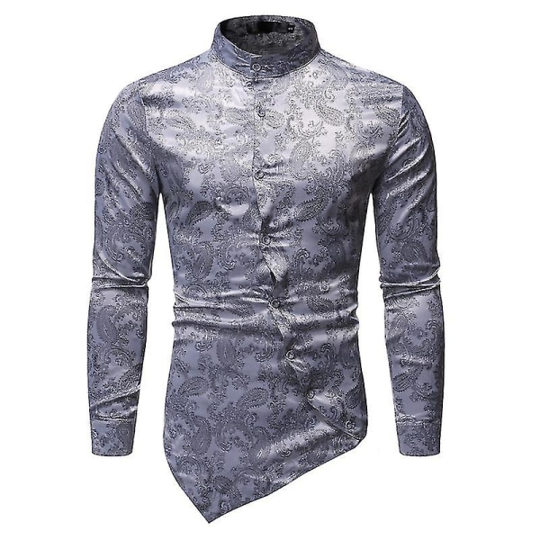 Smokingskjorta för män Slim Fit Långärmad grey 2XL