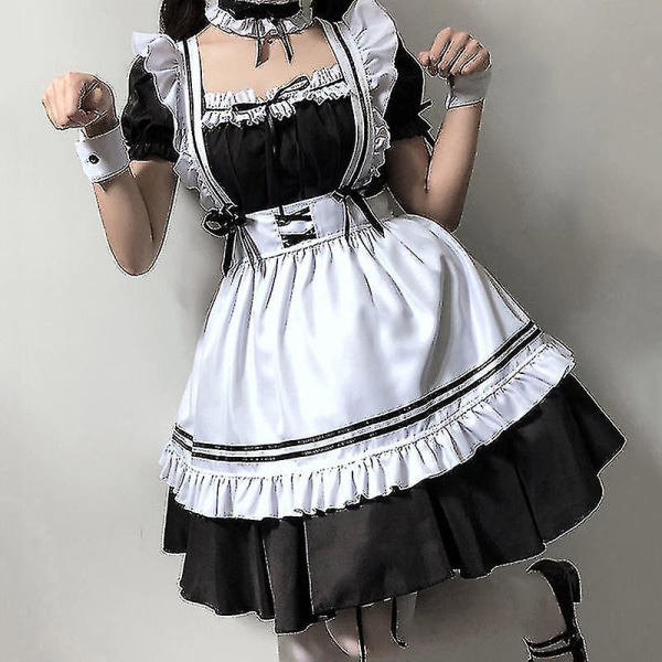 Svart Söt Lolita Maid Kostymer M