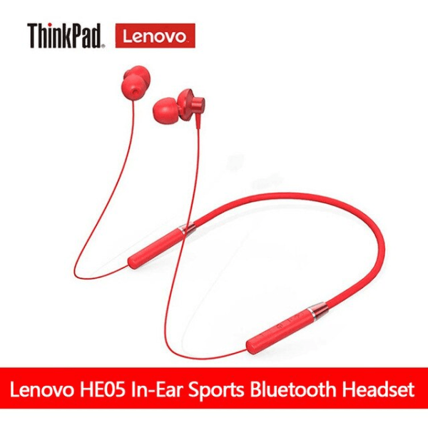 Lenovo Bluetooth hörlurar HE05 trådlösa hörlurar red