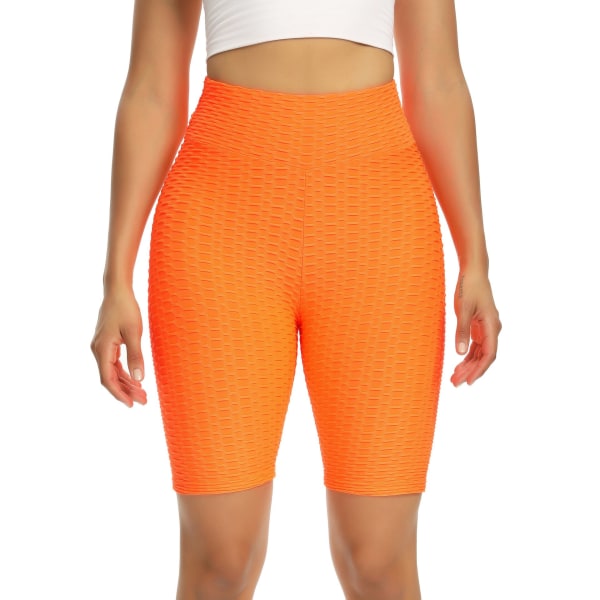 Scrunch Butt Sports Shorts Texturerade Biker Shorts med bred midja Orange M