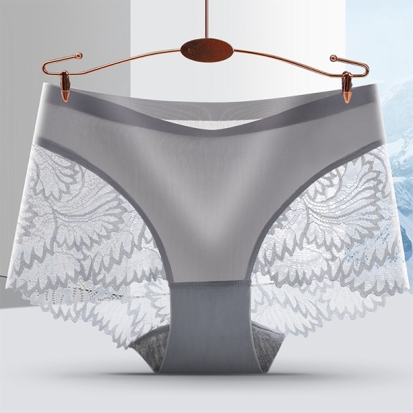 Kvinnors sömlösa underkläder Kvinnliga trosor kvalitetsspets grey L
