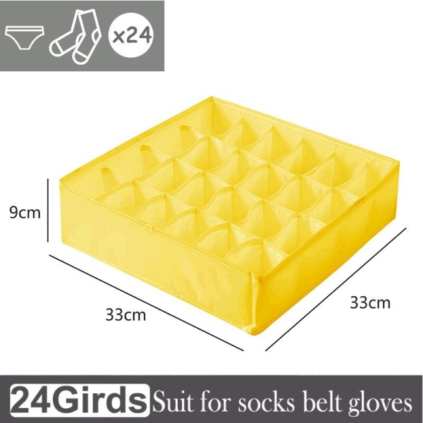 Garderob Kläder Organizer Underkläder Strumpor BH Förvaring Yellow 24 grids