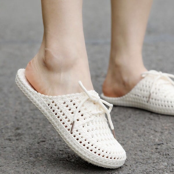 Sommar kvinnor Slide koreansk stil stickade platta skor white 40
