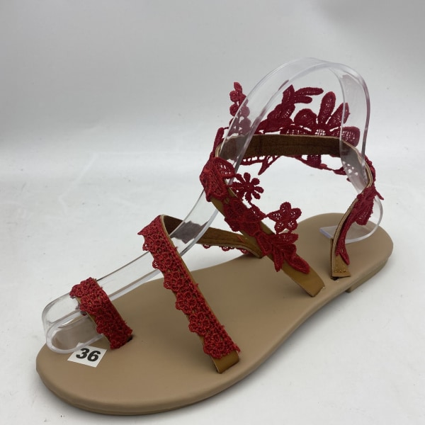 Platta casual sandaler med blommor för kvinnor red 40
