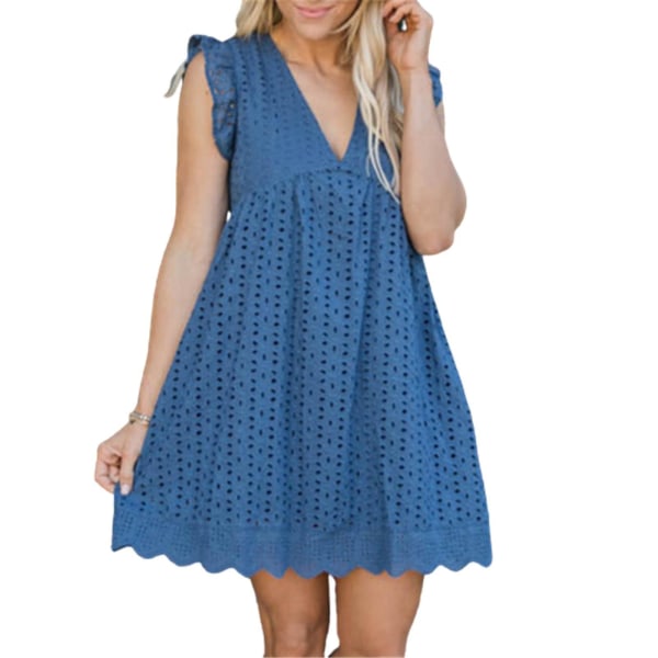 Sommar V-ringad bomull kort kjol DARK BLUE XL
