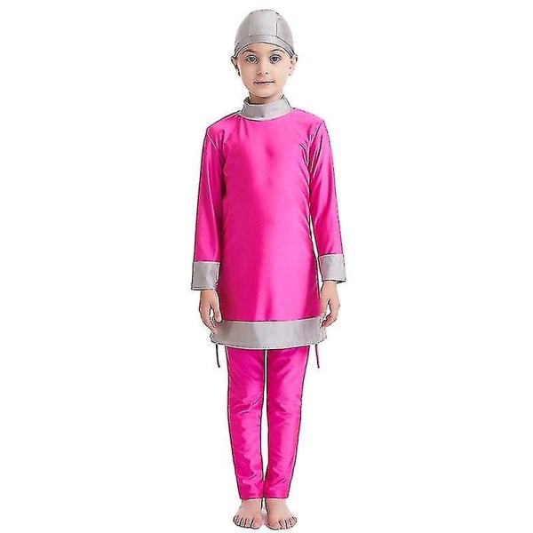 Islamisk baddräkt Barn Flickor Modest Full Cover Rose Red 7-8 Years