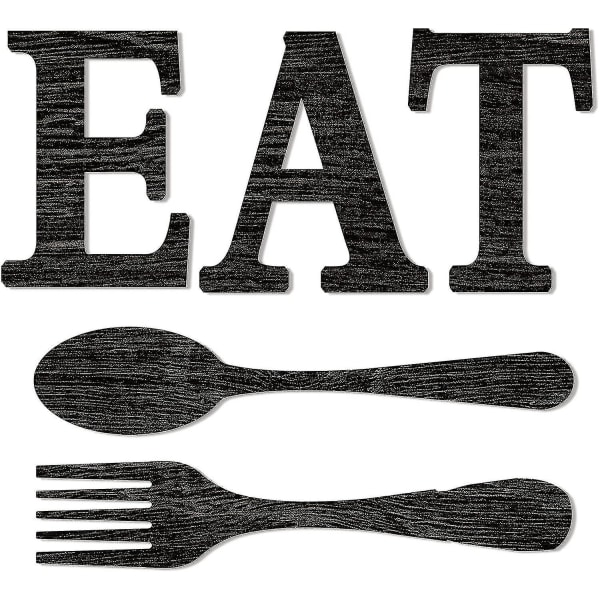 Set av äta tecken, gaffel och sked väggdekor black