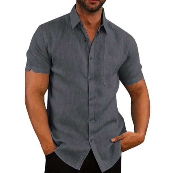 Bomullslinne Hot Sale Kortärmade skjortor för män Gray 3XL 100-110KG