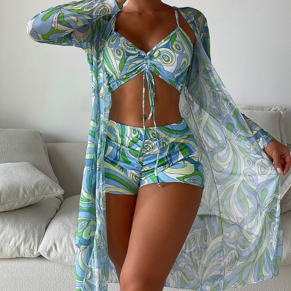 Tropisk bikini med hög midja i tre delar Style2 M