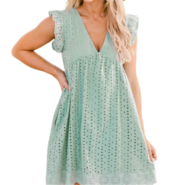 Sommar V-ringad bomull kort kjol GREEN XL