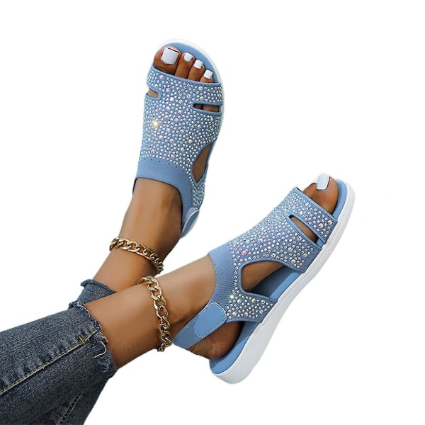 Lady Open Toe Sandaler Casual Flat Shoes Light Blue 40