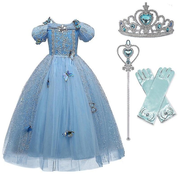 Cosplay Prinsessdräkt för flickor Barn Halloween Carnival Party Blue-1 130cm