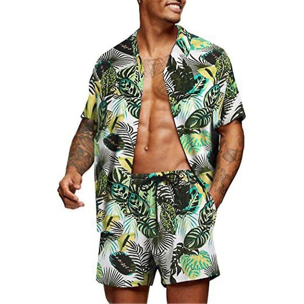 Hawaiianskjortor för män Casual Button Down kortärmad Green 2XL