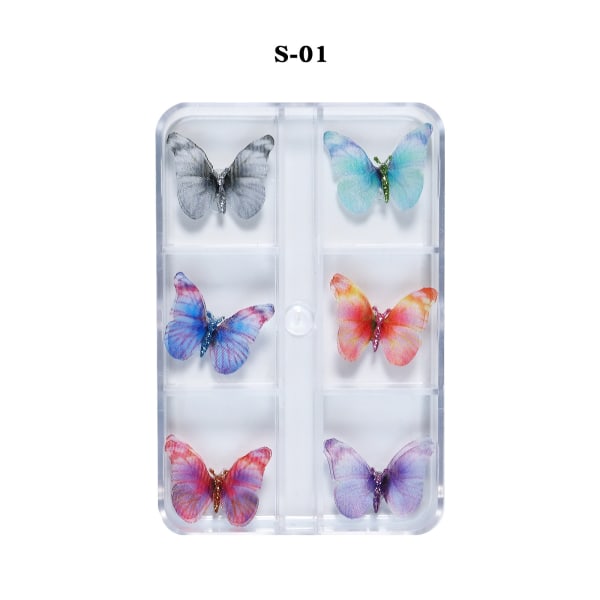 6 st Butterfly Nail Art Charms Manikyrdekoration