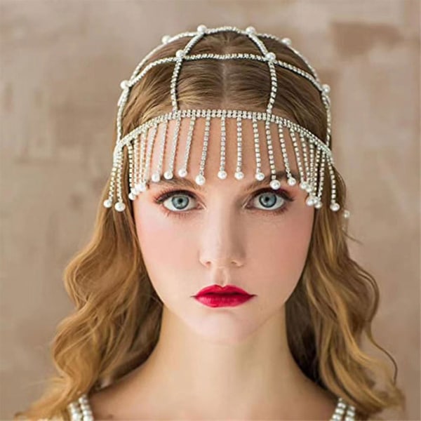 Pearl Hat Tiara Beads Tofs Head Chain Wedding Gold