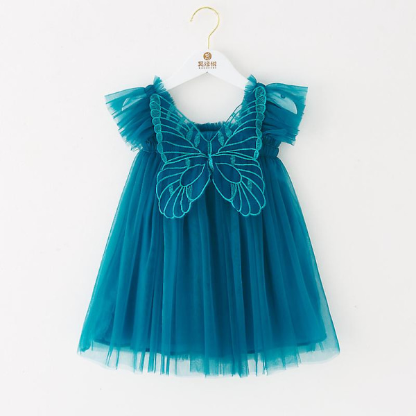 Flickklänning Nyfödd baby Fjärilsvinge Spets A-linjeklänningar Sky Blue 120cm