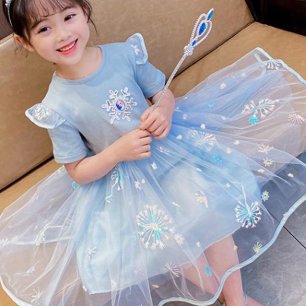 Kid Girl Frozen Elsa Princess Dress Festklänning Blue 5-6 Years