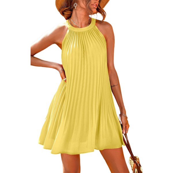 Söt Halter Neck ärmlös miniklänning för kvinnor yellow M