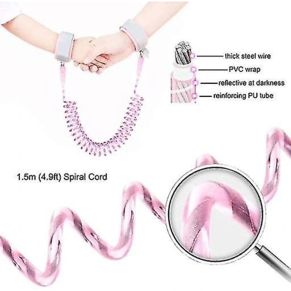 1,5 m barn Anti Lost handledsrem Pink