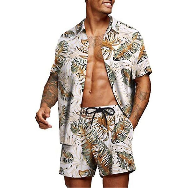 Hawaiianskjortor för män Casual Button Down kortärmad White M