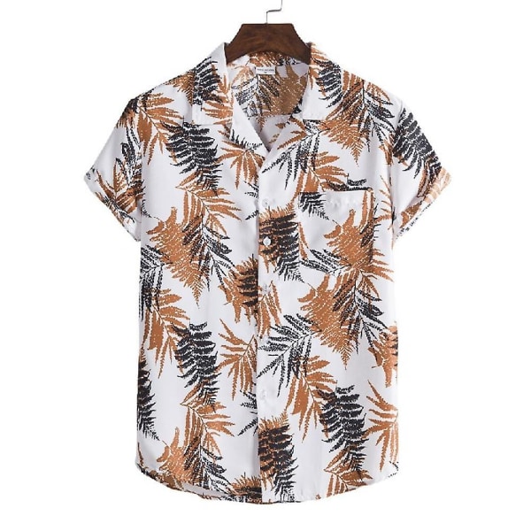 Män Leaves Print Hawaii Buttons kortärmade skjortor 2XL
