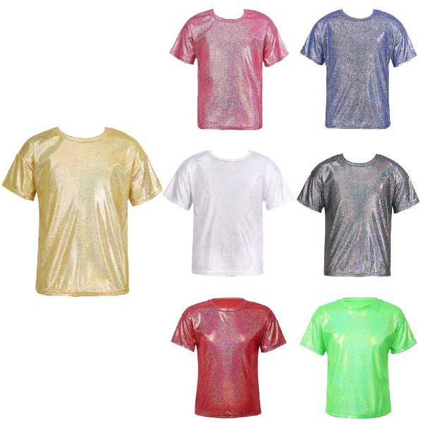 Glänsande metallisk glitter-T-shirt för barn silver 160cm