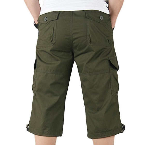 Män Plain 3/4 Längd Cargo Pants Combat Multi Pockets Army Green 2XL
