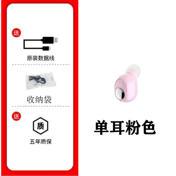 Mini Wireless Invisible Monaural In-Ear-hörlurar Pink