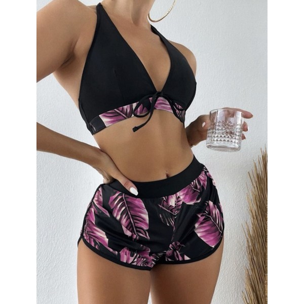Ny stil tvådelad baddräkt med shorts med print pink L