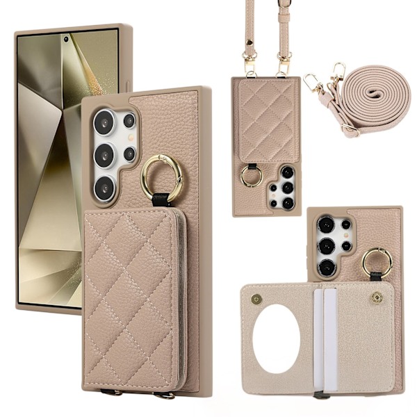 Samsung Galaxy S25 Ultra Skal med Kortfack och Axelrem - Khaki
