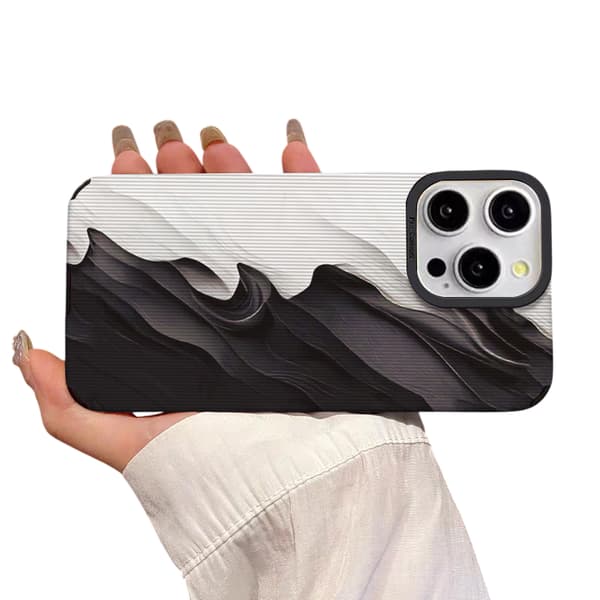 iPhone 15 Plus Skal - Black and white waves