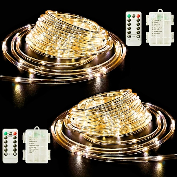 LED Rope Lights Battery Operated String Lights 40Ft 120 LED 8 Modes Outdoor Waterproof Fairy Lights Dimmable/Timer with Remote for Camping Party