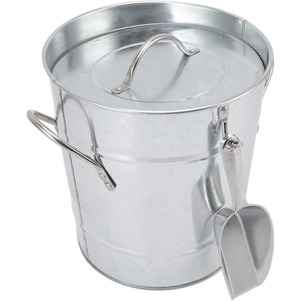 Isspand til fester - Vinkøler Isterningbeholder med håndtag, Metalspand Drikkekar med låg og isske til camping, fester, sølv