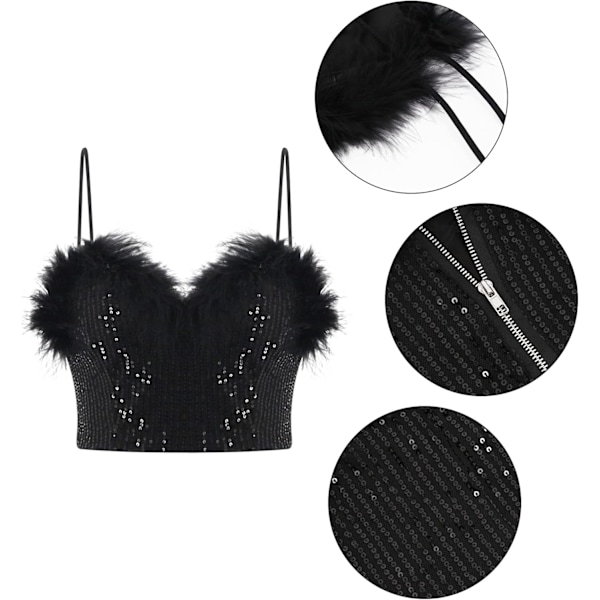 Kvinners Faux Fur Tank Top Spaghetti Stropp Crop Cami Top Stramme Ermeløs Tube Top