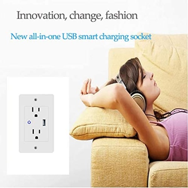 Smart In Wall Outlet 2Ac+ USB Vegguttak 2 Ac-uttak Wifi