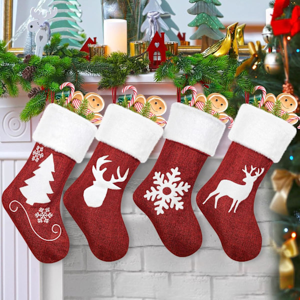 4 Pack Christmas Stockings Deer Snowflake Christmas Tree Designs Christmas