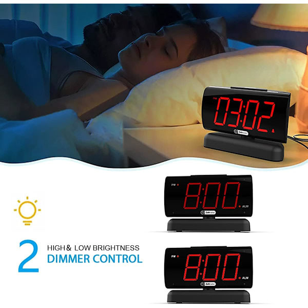 Väggklocka för sovrum 5\" Stor LED Digital Klocka för Seniorer, Dimbar Enkel för Sovrum, Justerbar Volym/Snooze/Baery Backup/Swivel Röd