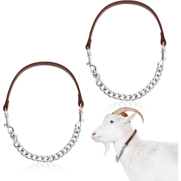 2 Pcs Goat Collar Adjustable Goat Show Collar 14''-24'' Long, Iron Goat Chain Choker Collar Pet Anti Lost Sheep Collar for Farm Animal Sheep Cow