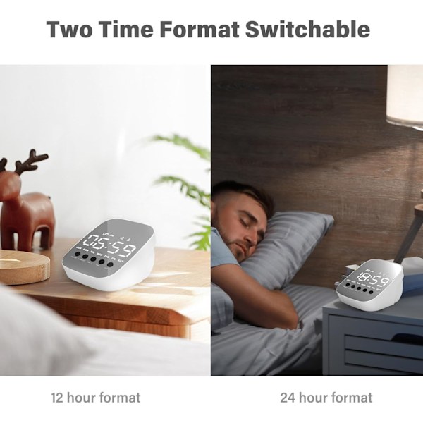 Väckarklocka, LED digital väckarklocka, 3 nivåer ljusstyrka, 2 larm, 12/24H, snooze, liten väckarklocka för sovrum, heminredning, kontor, resor