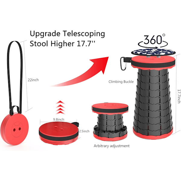 Teleskopisk pall med kudde, bärbar hopfällbar pall mer robust