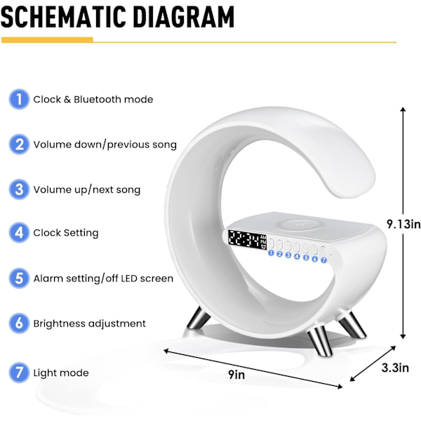 Intelligent LED-bordlampe, 4 i 1 oplader atmosfære nattelyslampe, app-styret BT-højttaler vækkeur, hjemmekontorstudie sengebordsopladning