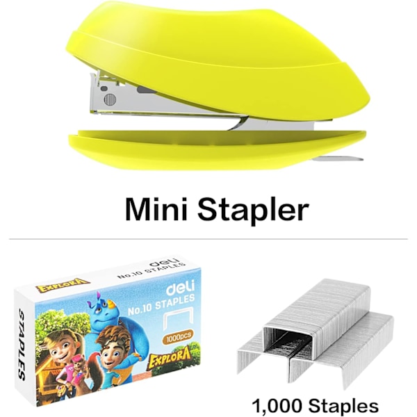 Minihäftapparat - 15 arks kapacitet med häftklamrar (gul)