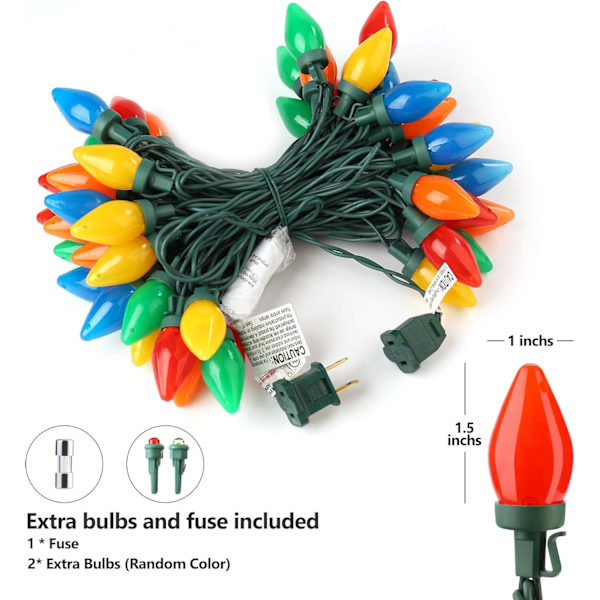 C7 Pærer Julelys - 50 LED 24ft Jordbær Lyskæde - Fe Lys til Udendørs, Indendørs, Have, Gård, Fest, Hjem, Krans, Girlande,